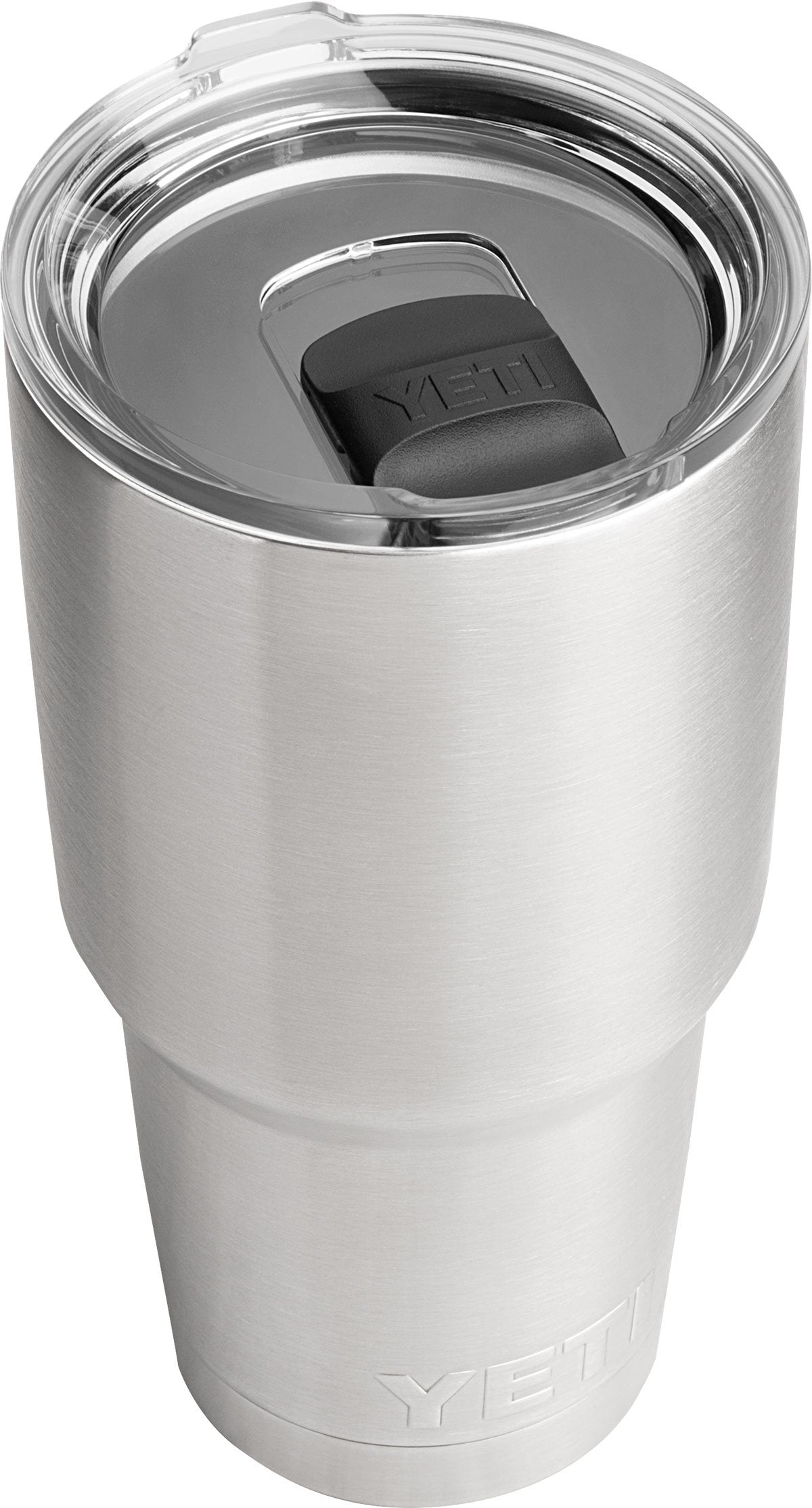 Yeti Rambler 30 oz. Tumbler with Magslider Lid - A stainless steel tumbler with a clear lid and a black MagSlider lid handle.