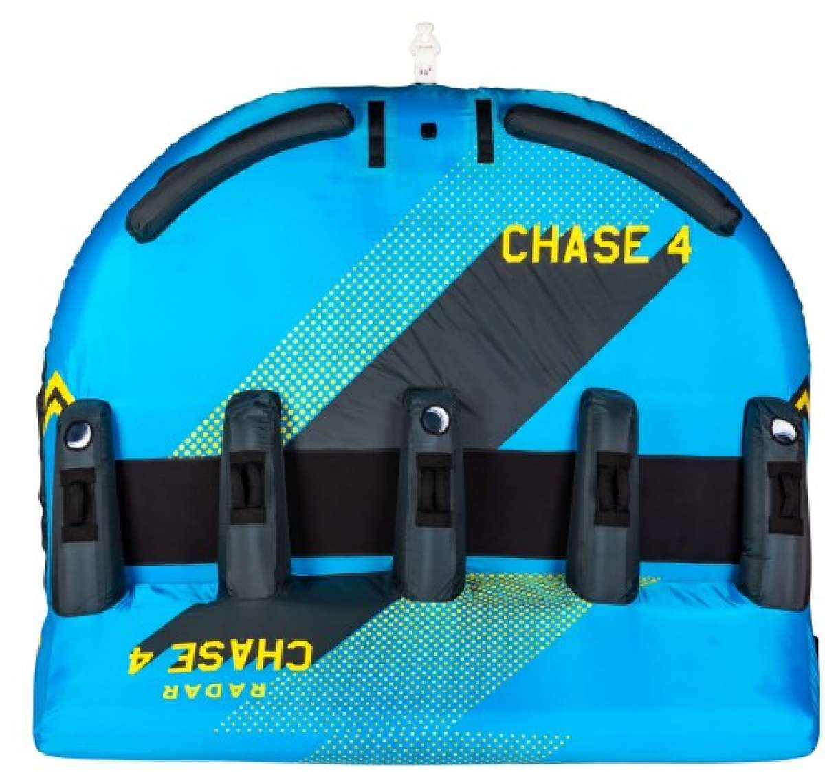 Radar Chase Lounge 4 Person Inflatable Tube 2022 - Blue tube with yellow and black accents, featuring a handle on top and an inflated bottom section.