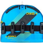 Radar Chase Lounge 4 Person Inflatable Tube 2022 - Blue tube with yellow and black accents, featuring a handle on top and an inflated bottom section.