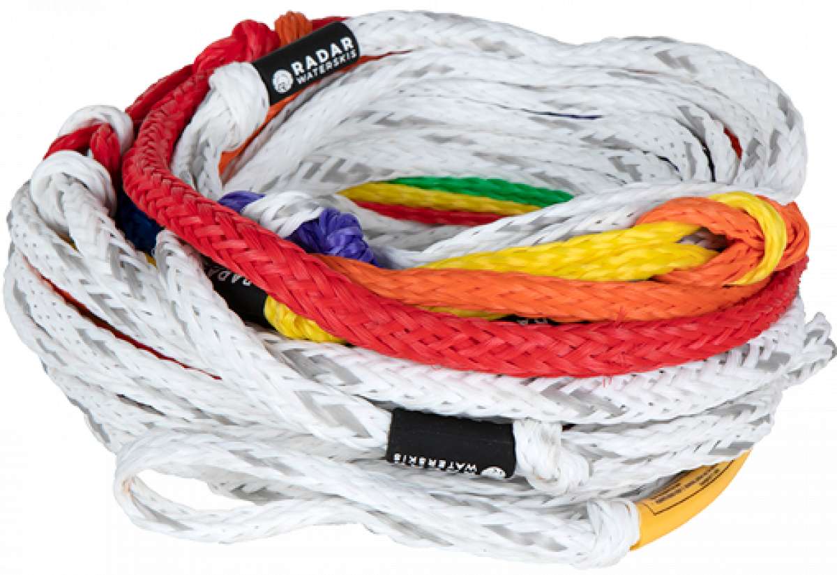 Radar Control Mainline Tow Rope 2023 - White tow rope with black and white logo on handle.