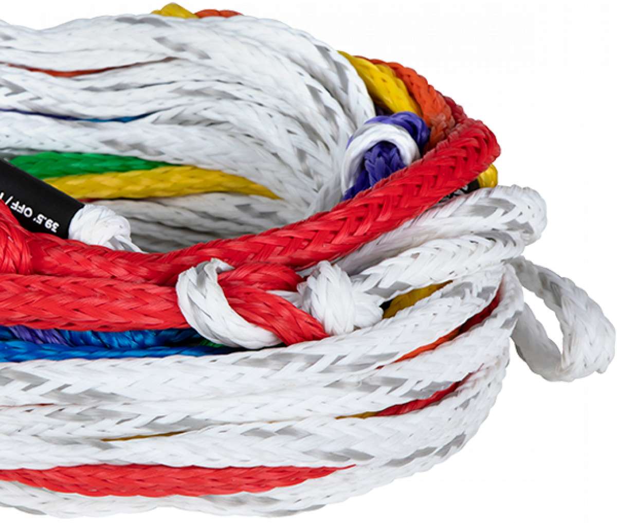 Radar Control Mainline Tow Rope 2023 - White rope with black text and logos.