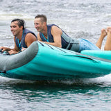 Radar Edge 2 Inflatable Towable Tube 2022 - Blue tube with black stripes and white lettering, floating on water.