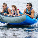 Radar Edge 3 Inflatable Towable Tube 2022 - Blue tube with blue and white stripes on top, gray bottom, and black lettering.