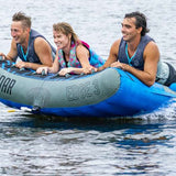 Radar Edge 3 Inflatable Towable Tube 2022 - Blue tube with blue and white stripes on top, gray bottom, and black lettering.