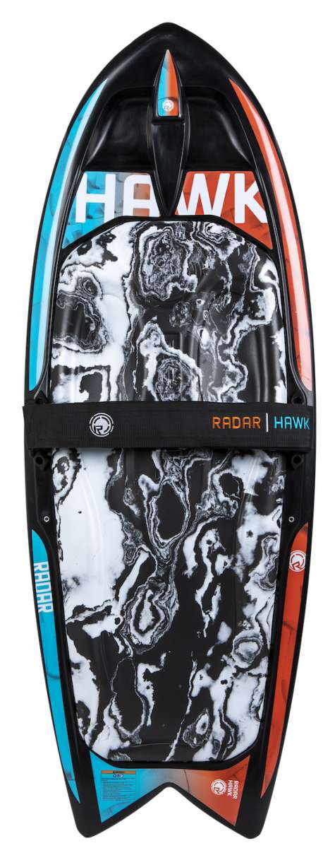 Radar Hawk Kneeboard 2022 - A black kneeboard with a white marbled pattern on its deck and red accents along its edges.