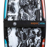 Radar Hawk Kneeboard 2022 - A black kneeboard with a white marbled pattern on its deck and red accents along its edges.
