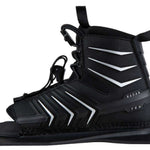 Radar Kids T.R.A. Front Waterski Boot 2022 - Black waterski boot with white accents and a textured strap on top.