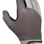 Radar Union Waterski Glove 2022 - A gray glove with a white pattern of diagonal lines and small circles, featuring a black trim around the wrist cuff.