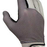 Radar Union Waterski Glove 2022 - A gray glove with a white pattern of diagonal lines and small circles, featuring a black trim around the wrist cuff.