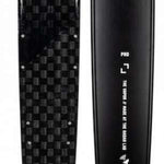 Radar Vapor Pro Build Slalom Waterski 2022 - Black waterski with white lettering and a woven carbon fiber pattern on top.