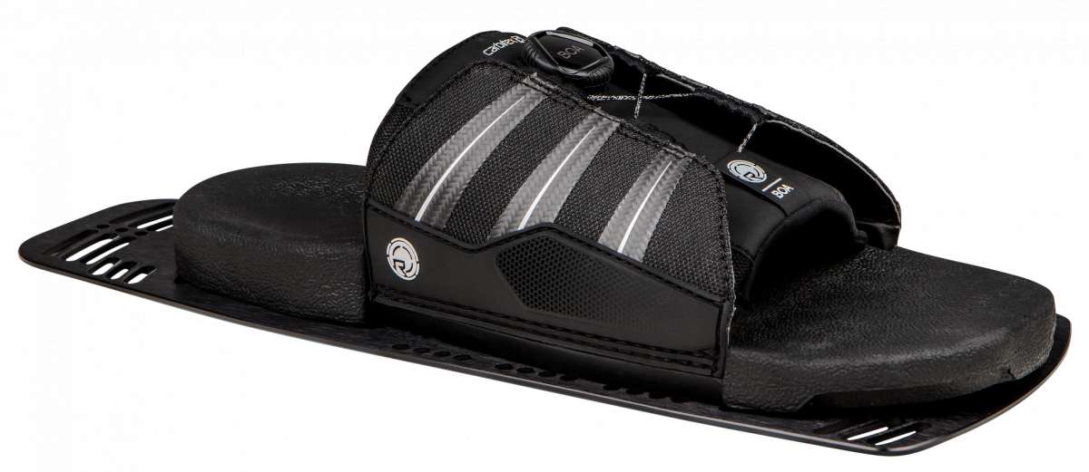 Radar Vector BOA ARTP 2023 - Black water ski binding with silver accents and white lettering on the strap.