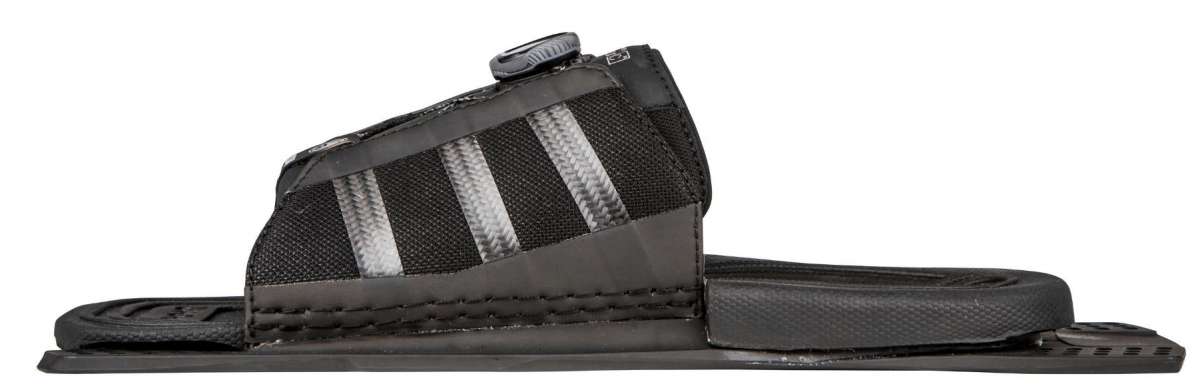 Radar Vector BOA ARTP 2022 - Black water ski bindings with silver accents and white straps.