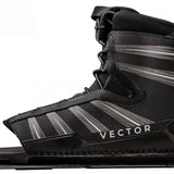 Radar Vector BOA Rear Waterski Boot 2023 - Black waterski boot with silver accents and a carbon fiber pattern on the side.