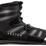 Radar Vector BOA Rear Waterski Boot 2023 - Black waterski boot with silver accents and a BOA closure system on the side.