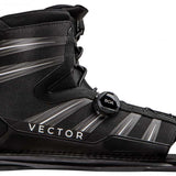 Radar Vector BOA Rear Waterski Boot 2023 - Black waterski boot with silver accents and a BOA closure system on the side.