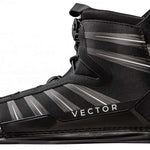 Radar Vector BOA Rear Waterski Boot 2023 - Black waterski boot with silver accents and a textured pattern on the toe area.