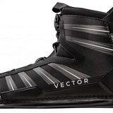 Radar Vector BOA Rear Waterski Boot 2023 - Black waterski boot with silver accents and a textured pattern on the toe area.