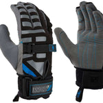 Radar Voyage Waterski Glove 2022 - Black ski glove with gray accents and blue stitching on the wrist strap.