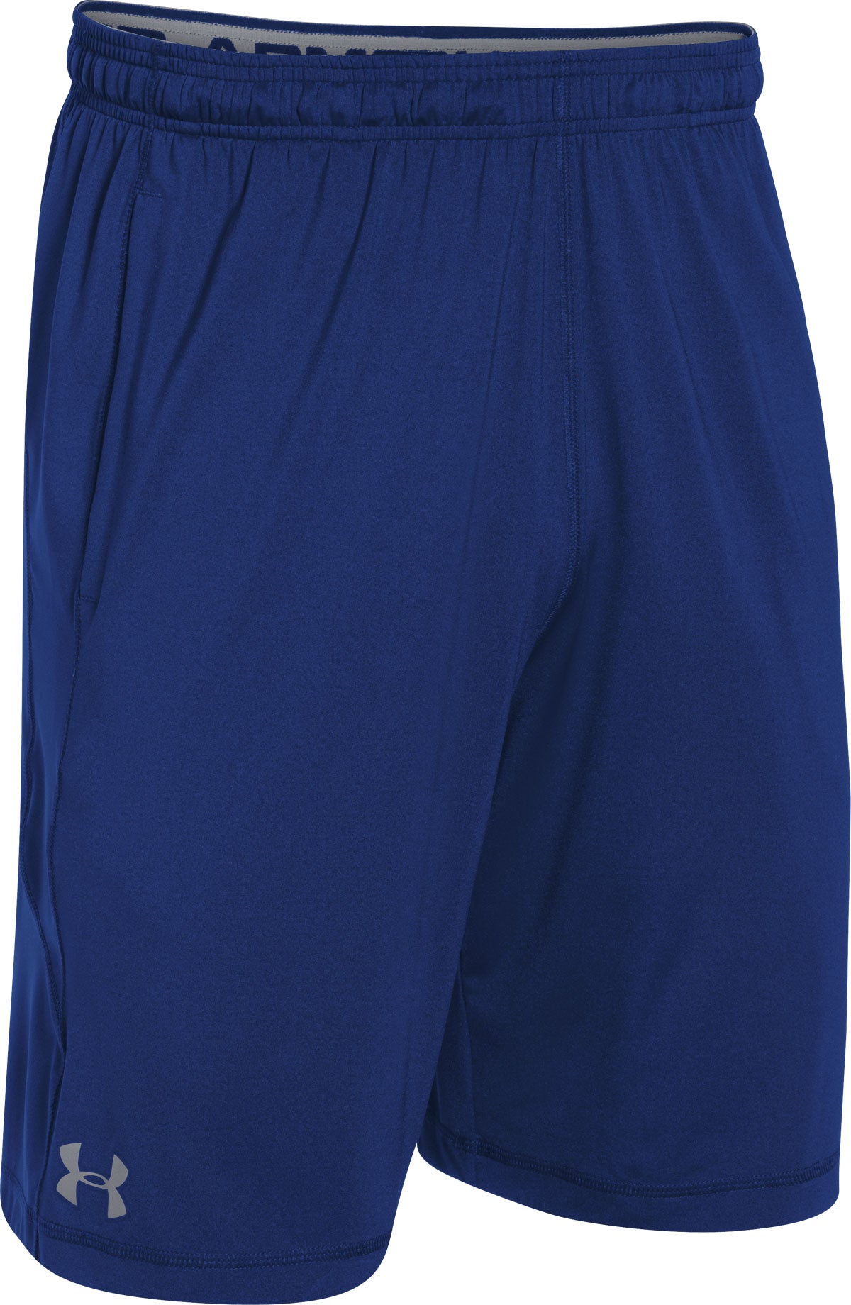Under Armour Men's Raid 10" Short - A pair of navy blue athletic shorts with an elastic waistband and two side pockets.
