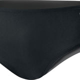TYR Juniors' Alliance Splice Racer Brief Swimsuit - A black swimsuit with a red and white diagonal stripe pattern on the left side.