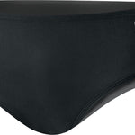 TYR Juniors' Alliance Splice Racer Brief Swimsuit - A black swimsuit with a white logo and orange accents on the side.