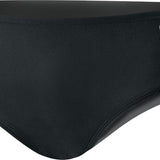 TYR Juniors' Alliance Splice Racer Brief Swimsuit - A black swimsuit with a white logo and orange accents on the side.