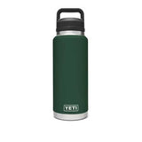Yeti Rambler 36 oz. Bottle With Chug Cap - A stainless steel bottle with a black chug cap and a dark green body.