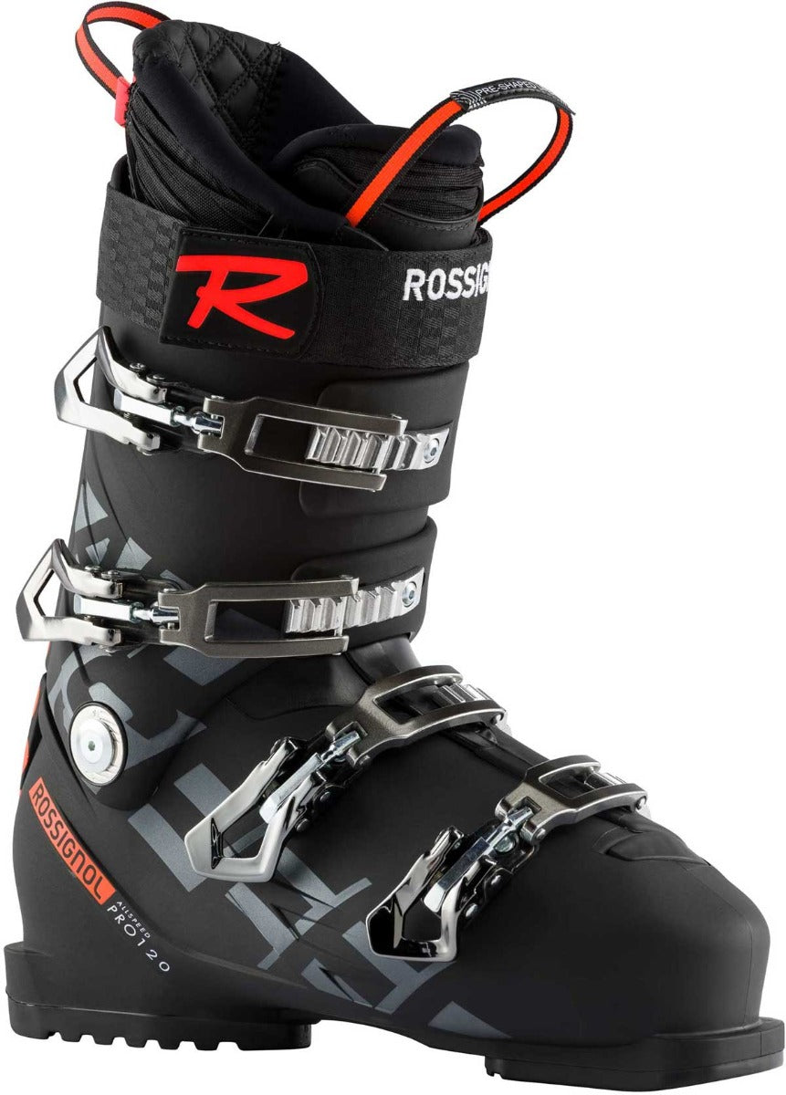 Rossignol Men's Allspeed Pro 120 Ski Boot 2020-2021 - Black ski boot with silver buckles and straps.