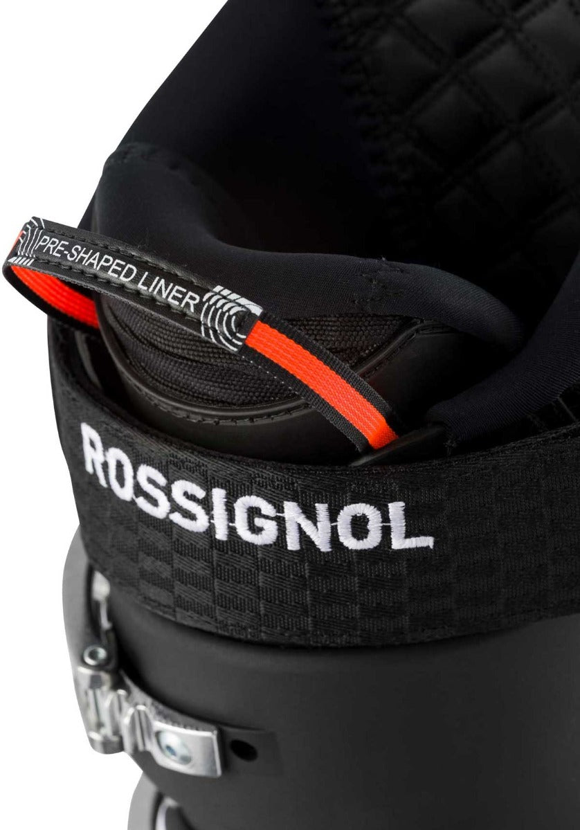 Rossignol Men's Allspeed Pro 120 Ski Boot 2020-2021 - Black ski boot with white lettering and silver buckles.