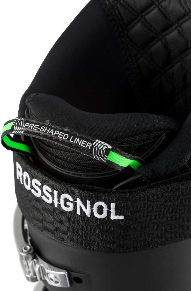 Rossignol Men's Allspeed Pro 100 Ski Boot 2020-2021 - Black ski boot with white lettering and silver buckles.