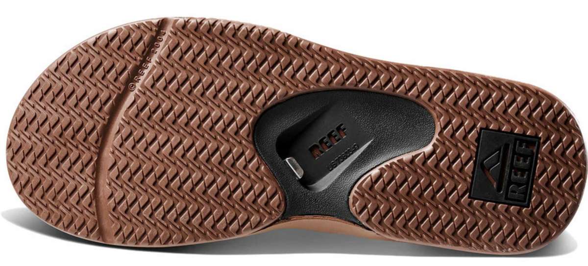 Reef Men's Fanning Sandal - Brown sandals with a woven strap and brown sole.
