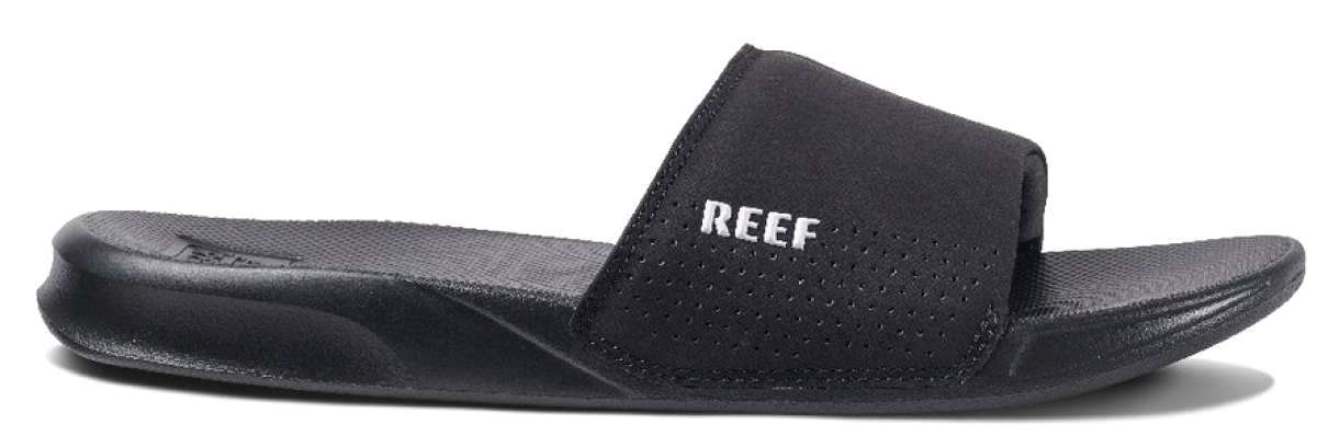 Reef One Slide 2022 - Black slide with a textured footbed and a single strap across the top of the foot.