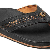 Reef Ortho-Seas Sandal - A pair of black sandals with a strap across the top and a logo on the side.