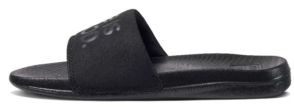 Reef X Life Is Good Women's Slide 2022 - Black slide with a textured footbed and embossed logo on the strap.