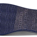 Reef Women's X Life Is Good Sandal - A pair of navy-blue sandals with white straps and a logo on the strap.