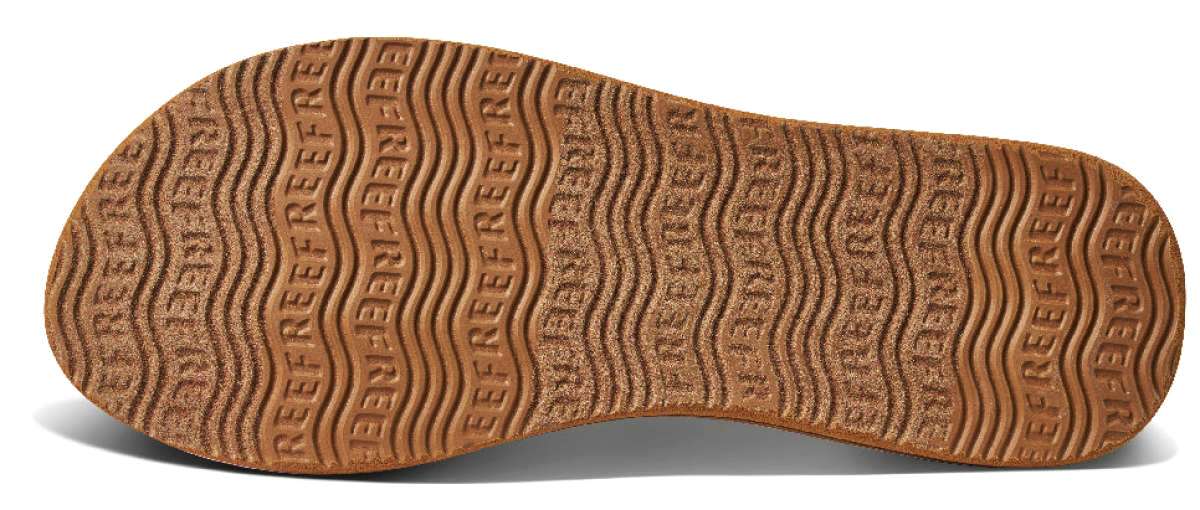 Reef Women's X Life Is Good Sandal 2022 - Brown sandals with tan straps and a woven pattern on the footbed.