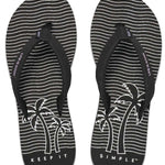 Reef Women's X Life Is Good Sandal - Black sandals with white stripes and palm tree logo on strap.