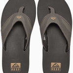 Reef Men's Fanning Sandal - A pair of brown sandals with a strap and toe post, featuring a logo on the side.