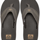 Reef Men's Fanning Sandal - A pair of brown sandals with a strap and toe post, featuring a logo on the side.