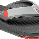 Reef Men's Fanning Low Sandal 2020 - A gray sandal with a red stripe on the strap and a logo on the sole.