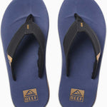 Reef Men's Fanning Low Sandal - A pair of blue sandals with a strap and toe post, featuring a logo on the strap that says "REEF".