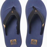 Reef Men's Fanning Low Sandal - A pair of blue sandals with a strap and toe post, featuring a logo on the strap that says "REEF".