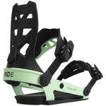 Ride A-8 Snowboard Bindings 2022 - Black bindings with silver screws and black straps on a white background.