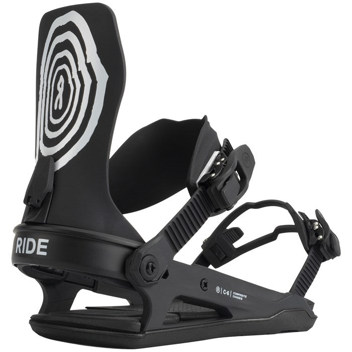 Ride C-6 Snowboard Bindings 2022 - Black bindings with white logo on top strap and silver screws.