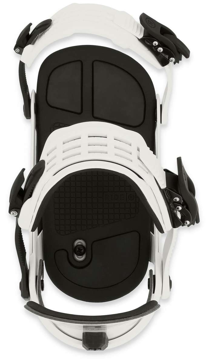Ride A-10 Snowboard Bindings 2024 - Black bindings with silver screws and black straps on a white background.