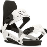 Ride A-10 Snowboard Bindings 2024 - White bindings with black straps and buckles on a white background.