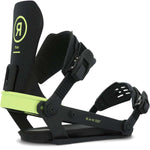 Ride A-10 Snowboard Bindings 2024 - Black bindings with neon green accents and a black strap on top of a white background.