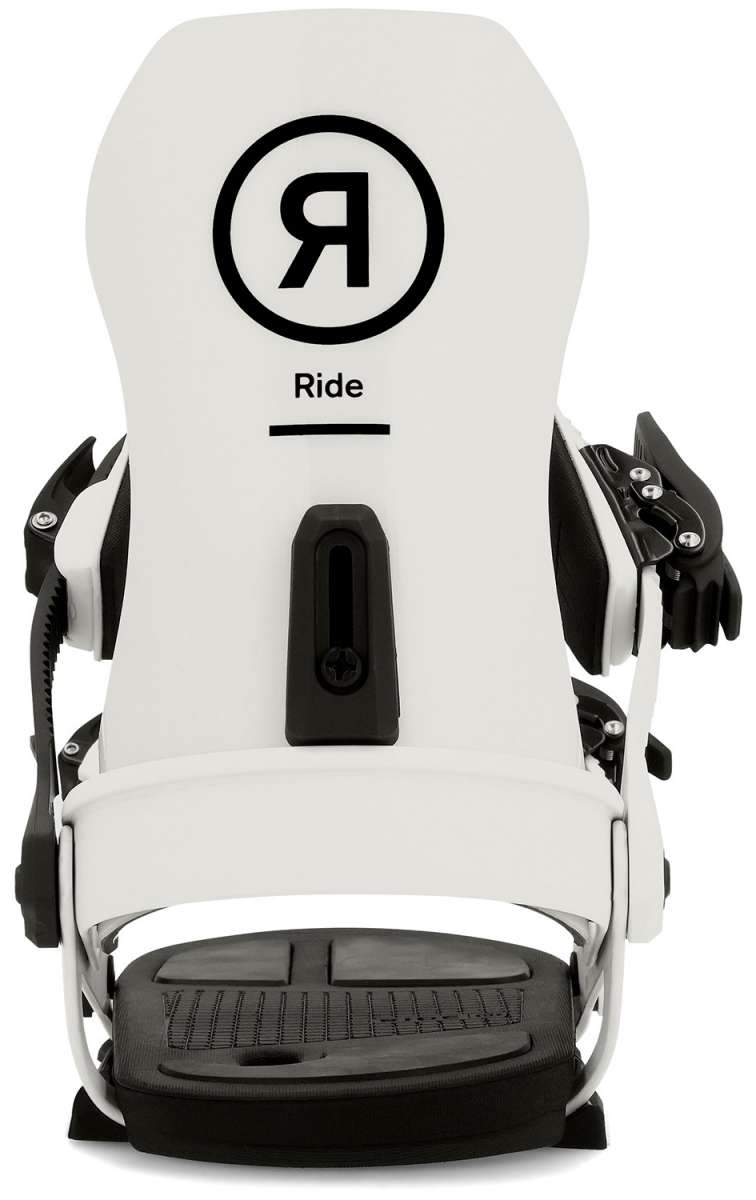 Ride A-10 Snowboard Bindings 2024 - Black bindings with silver screws and buckles on a white background.