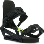 Ride A-10 Snowboard Bindings 2024 - Black bindings with neon green accents on the straps and buckles.