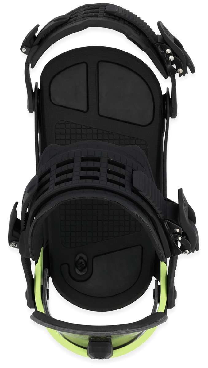Ride A-10 Snowboard Bindings 2024 - Black bindings with silver screws and black straps on a white background.